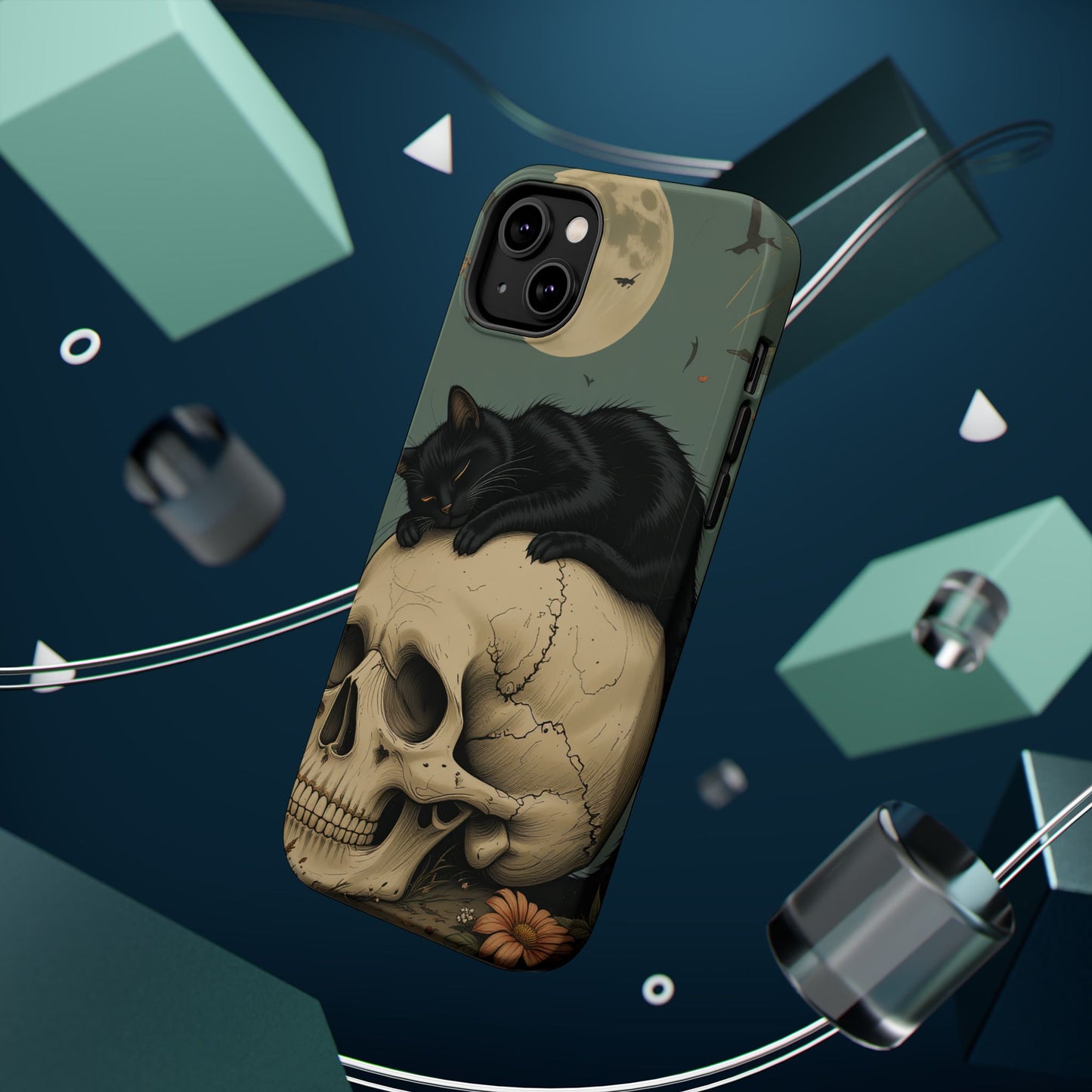 Cat on Skull MagSafe® iPhone Tough Case Dual Layer Robust